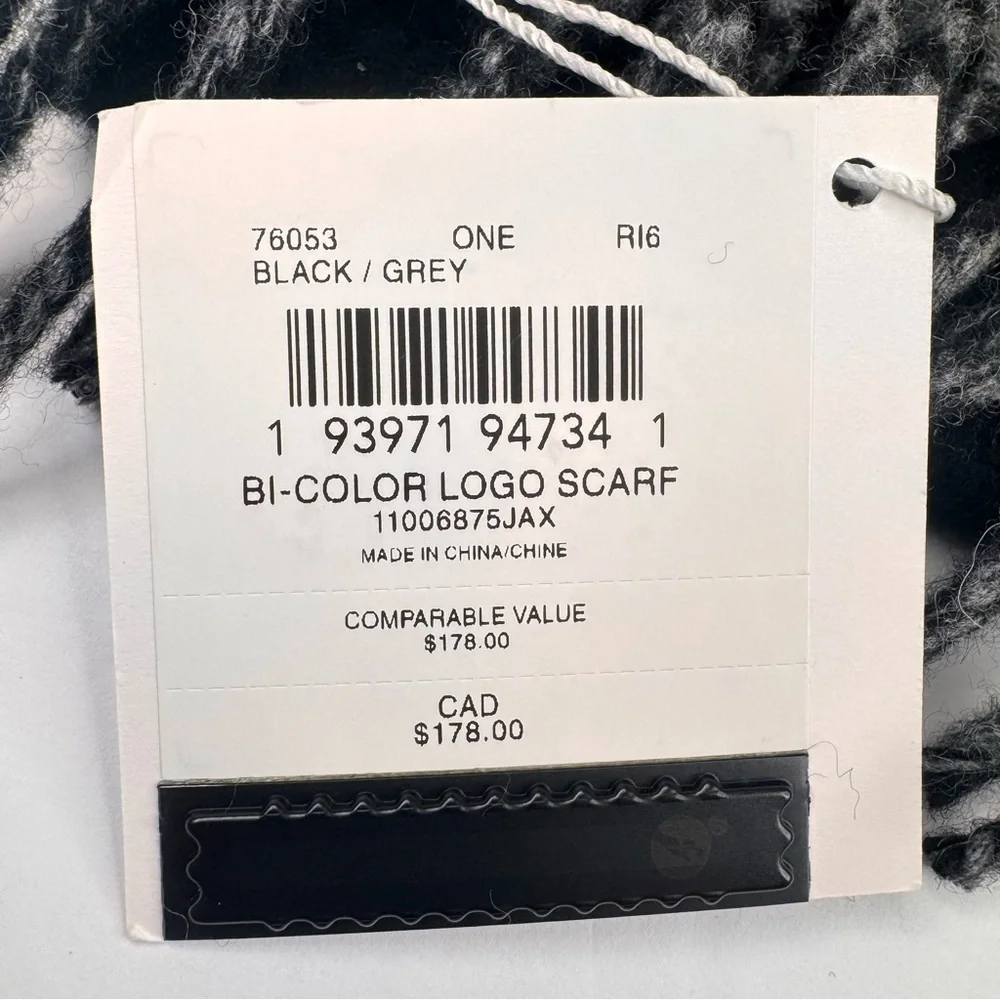 NWT Coach Unisex Signature Bi-Color Wool/Cashmere Logo Scarf Black/Grey Preppy